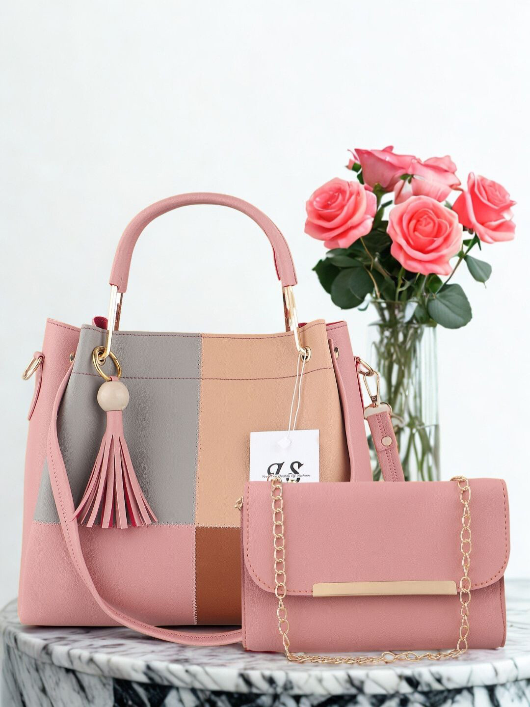 LIKE STYLE Women Colourblocked Structured Shoulder Bag with Pouch