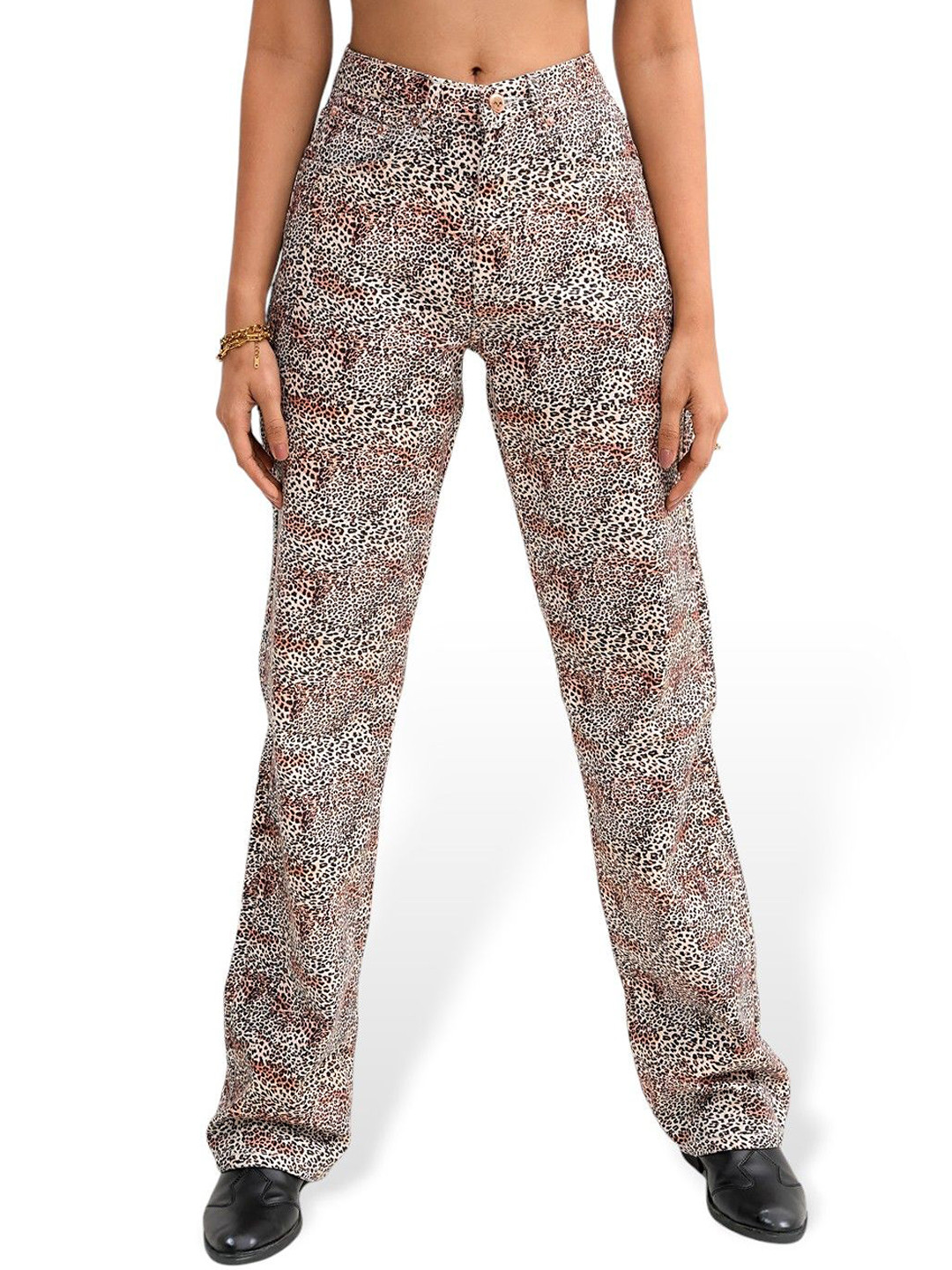 DAYER Women Printed Comfort Straight Fit High-Rise Jeans