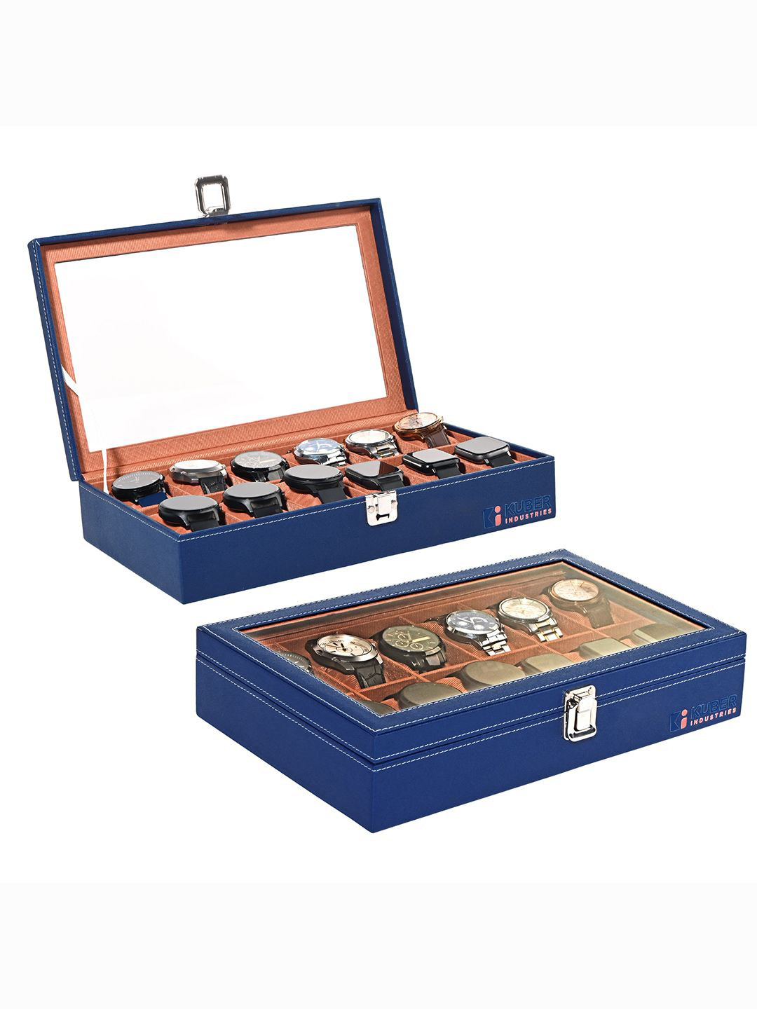 Kuber Industries 2Pcs Navy-Blue Rectangular 12-Slots Watch Organizers