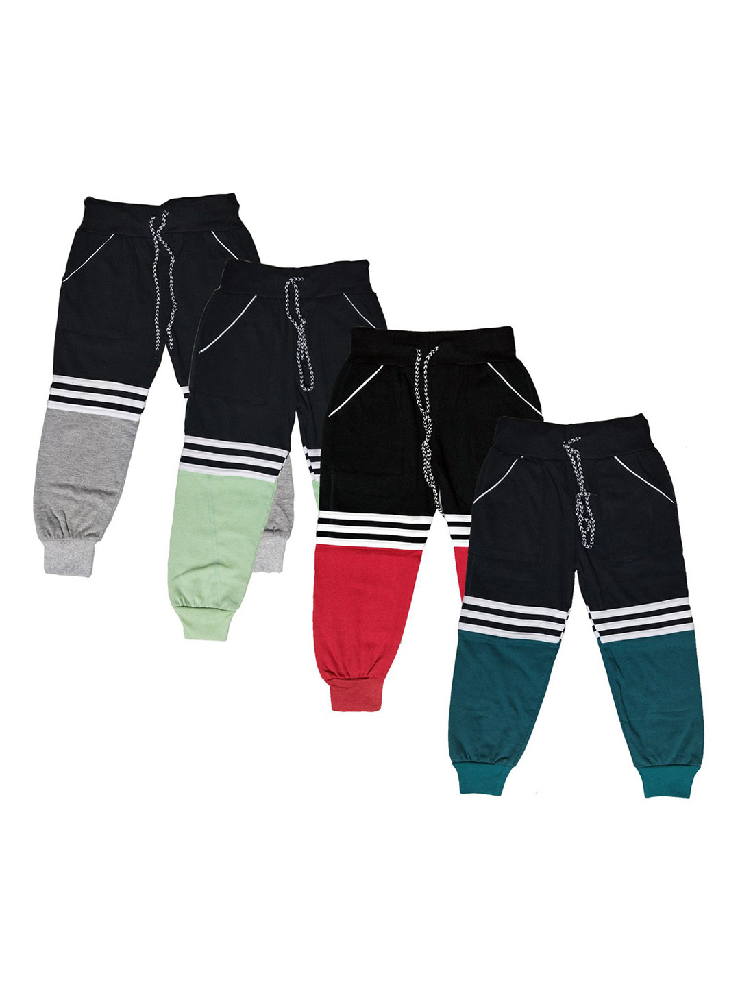 AMNOUR Kids Pack Of 4 Color-Blocked Cotton Joggers