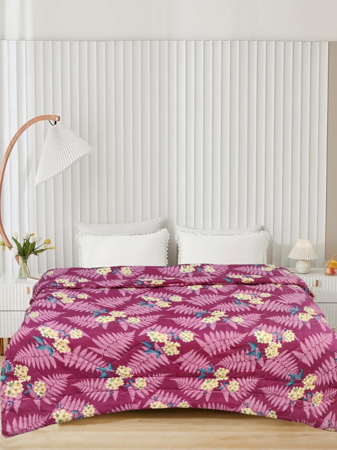 Aura Purple & Blue Floral Microfiber AC Room 300 GSM Double Bed Comforter