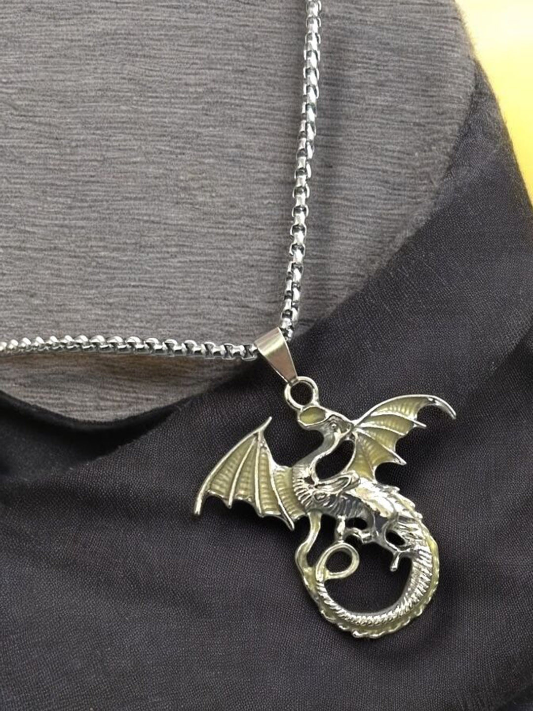 Nitant Men Silver-Plated Radium Glowing Dragon Inspired Pendant with Chain