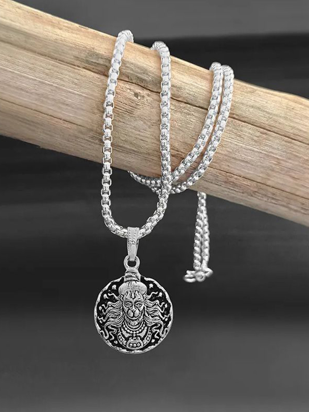 Uniqon Set Of 2 Hanuman Chalisa Gada Micro-Carved Plate & Coin Design Pendants with Chains