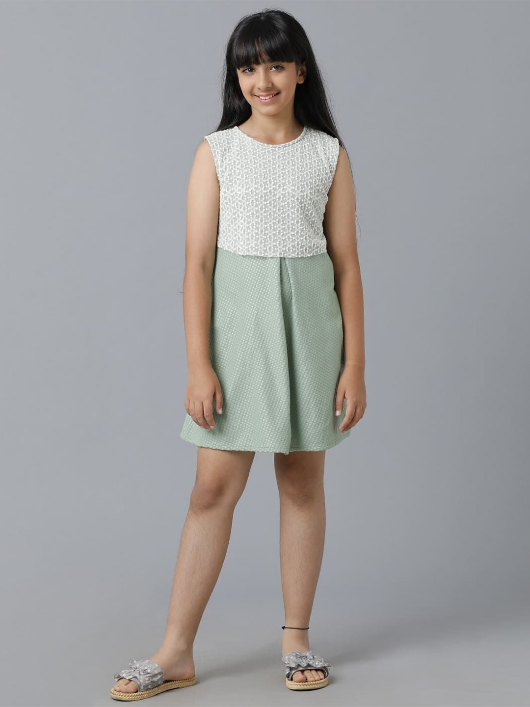 UNDER FOURTEEN ONLY Girls Self Design Cotton A-Line Dress