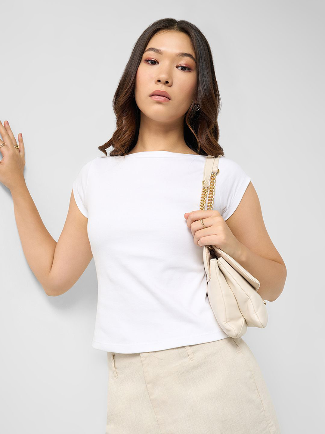 Honey by Pantaloons Women Boat Neck Extended Sleeves Cotton Top