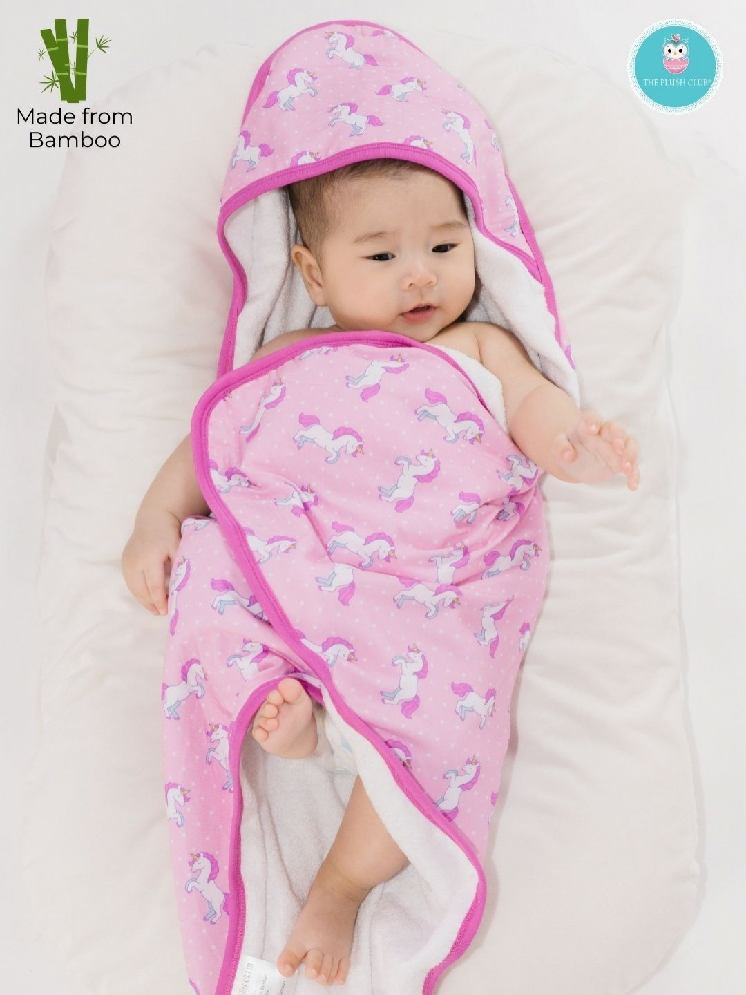 THE PLUSH CLUB Kids Pink & White Unicorn Printed 350 GSM Bamboo Bath Towel