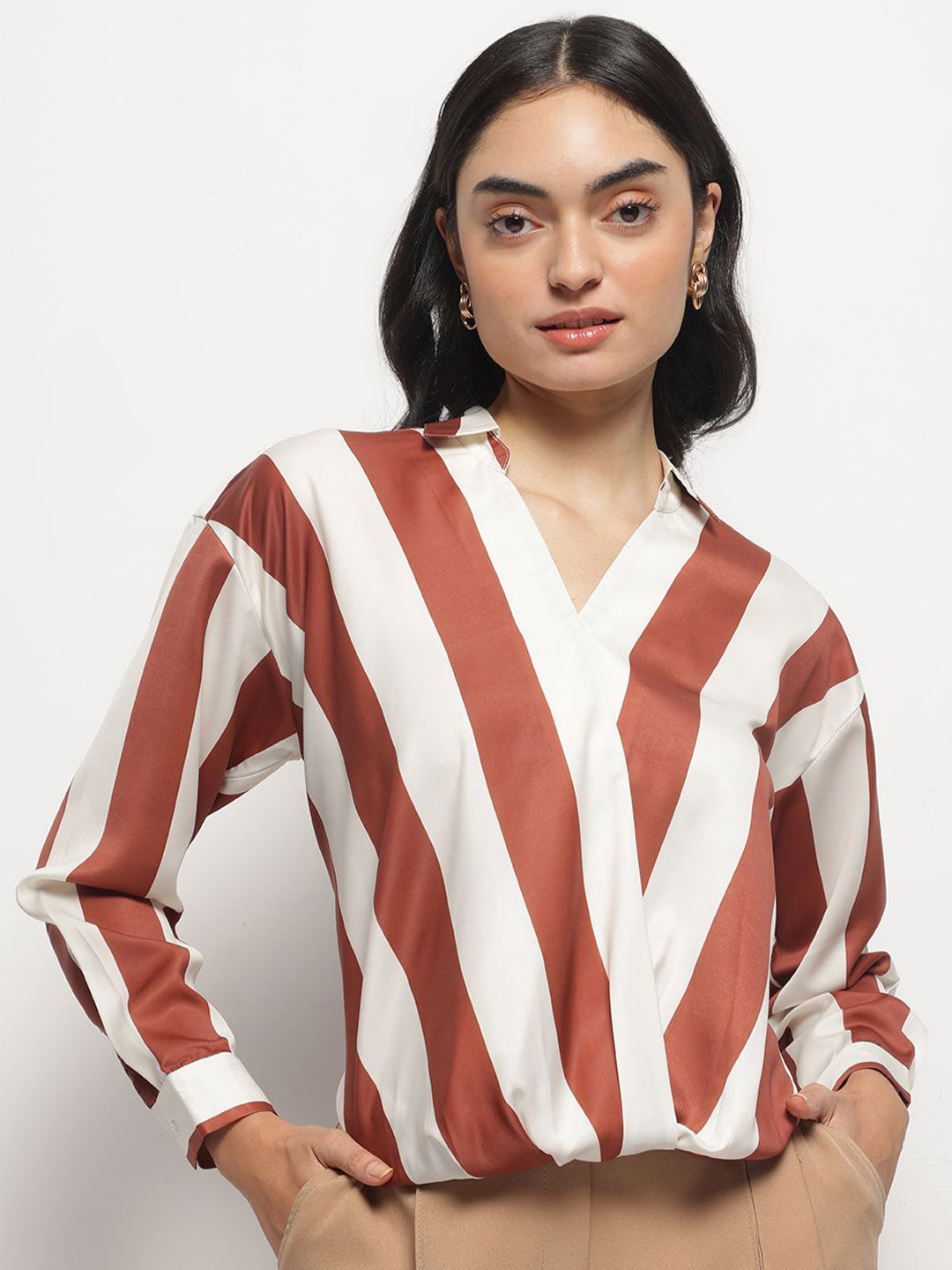 Strong And Brave Women Vertical Stripes Striped Shirt Style Regular Top