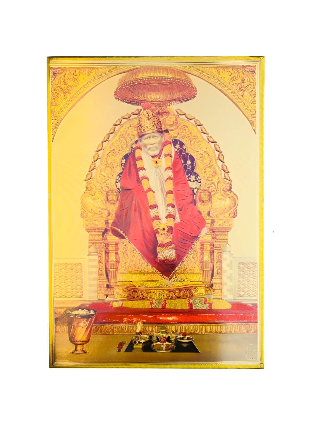 SHOP BY ROOM Yellow & Red Laminated  Sai Baba Wall Painting