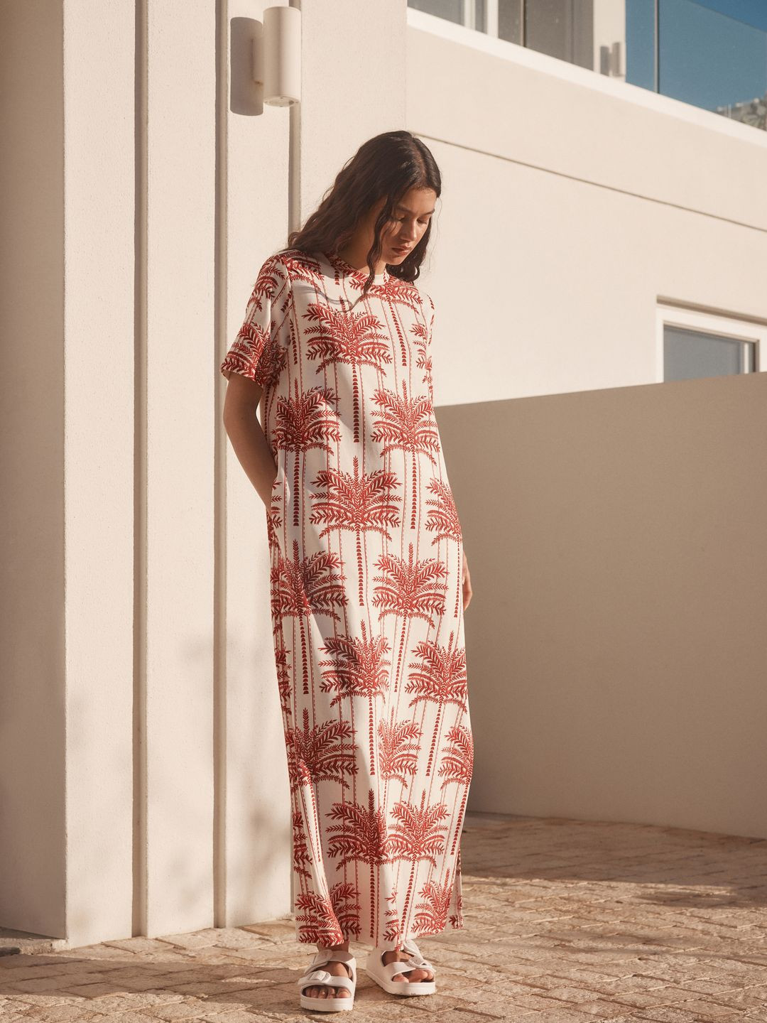 NEXT Tropical Printed Side Slit T-shirt Maxi Dress