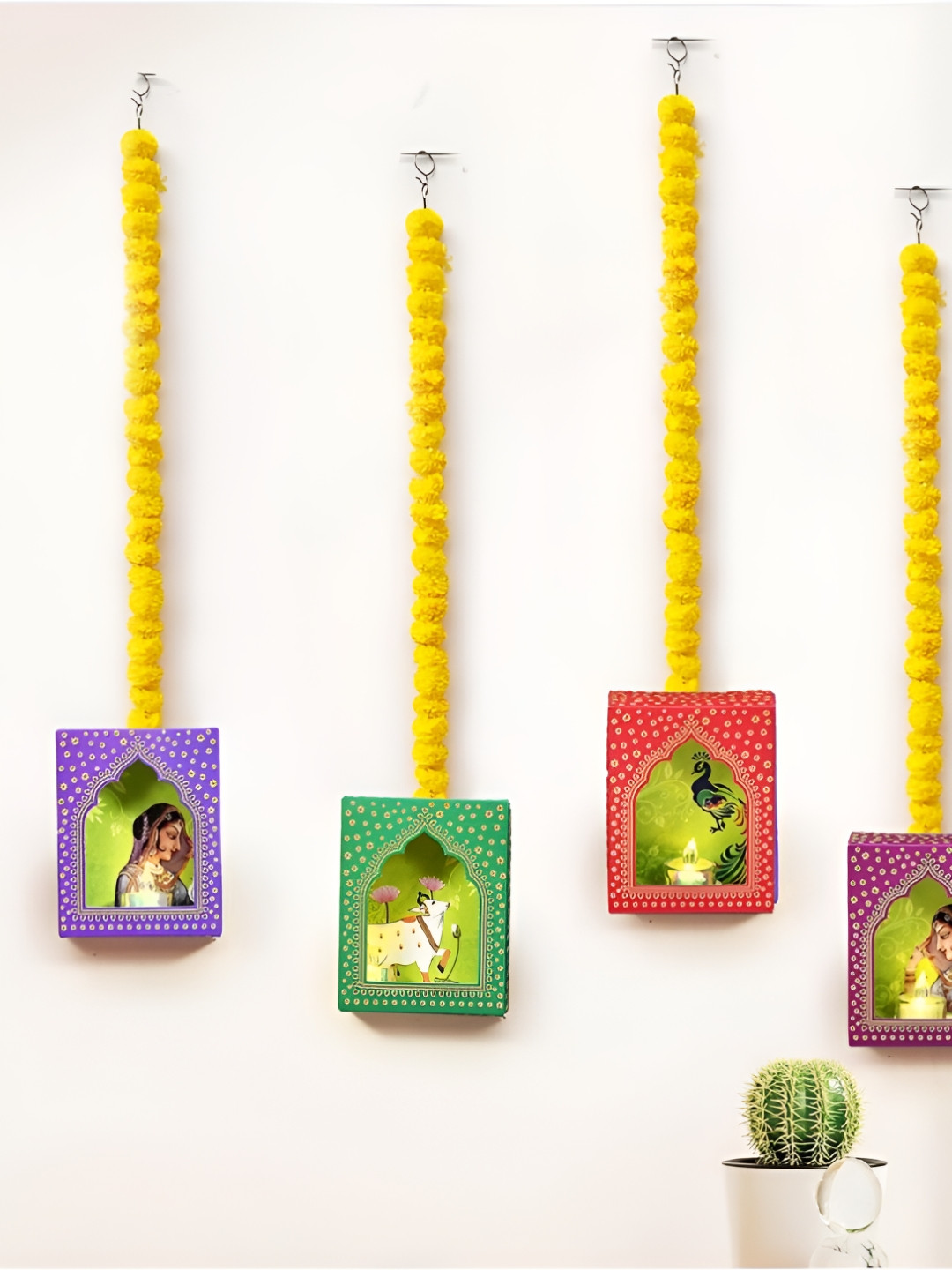 Aura 4-Pcs Yellow & Blue LED Jharoka Deep Hanging