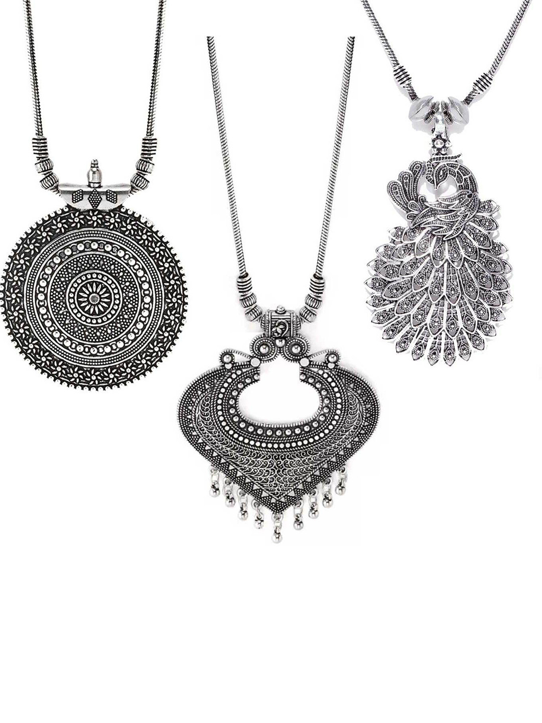 Sangria FX-Round Set Of 3 Oxidized Round Tava & Big Pan Necklace