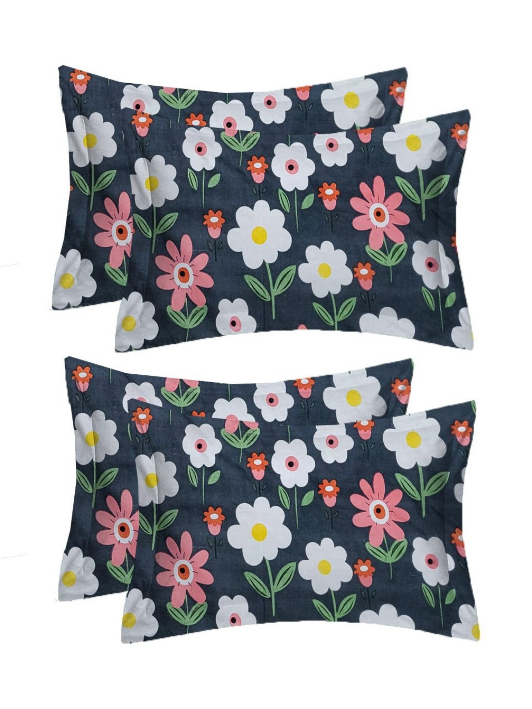 ANA Black & White 4 Pieces Floral Printed Pure Cotton Rectangle Pillow Covers