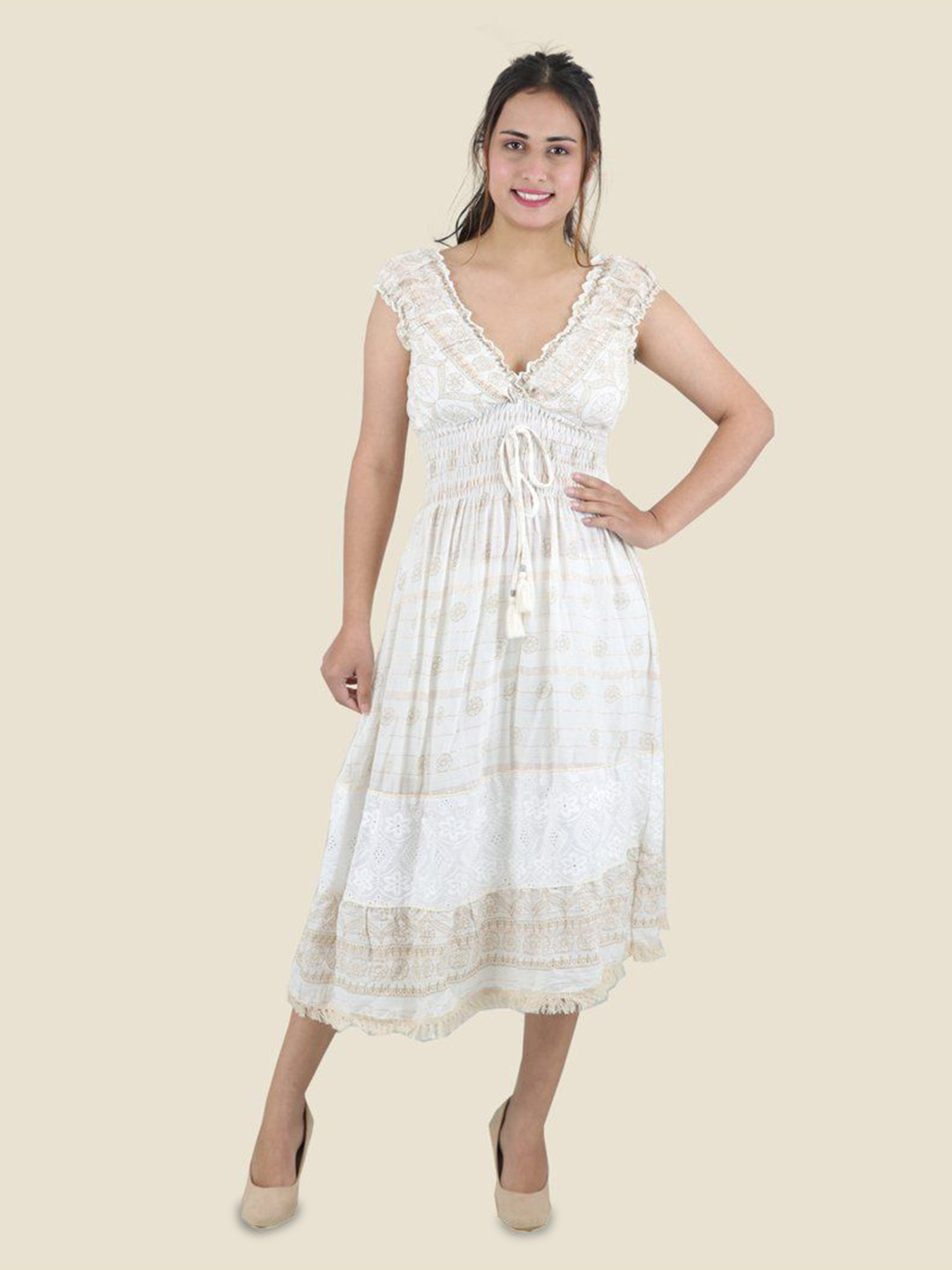 ECOBAWA Women Ethnic Motifs Print Crepe A-Line Dress