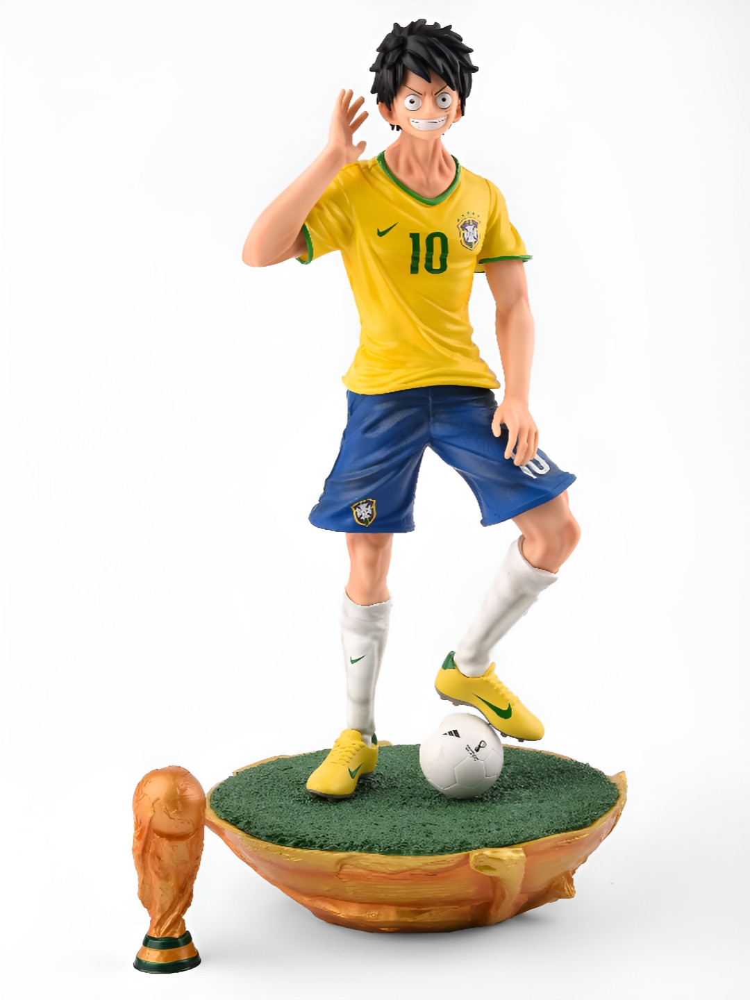 COMICSENSE Monkey D Neymar Soccer Pirates Anime Action Yellow PVC Glossy Kid Room Set of 3 Medium Showpieces - 13.4 Inches