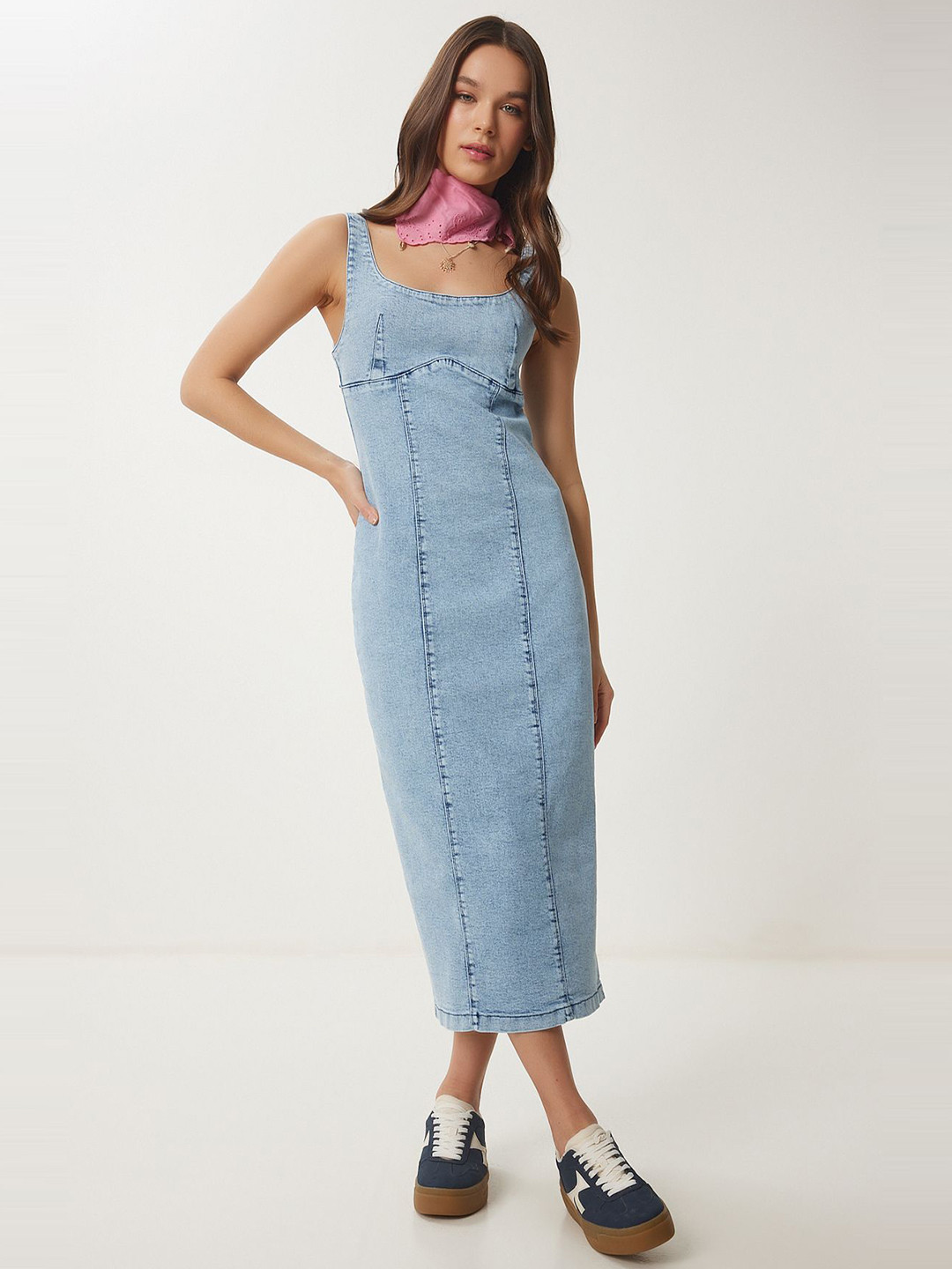 Happiness istanbul Square Neck Pinafore Midi Dress