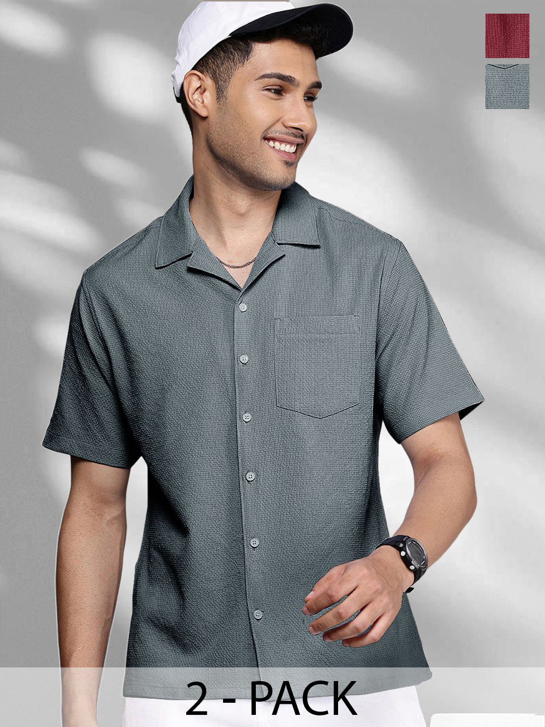 Tee Projekt Pack of 2 Standard Self Design Short Sleeves Casual Shirts