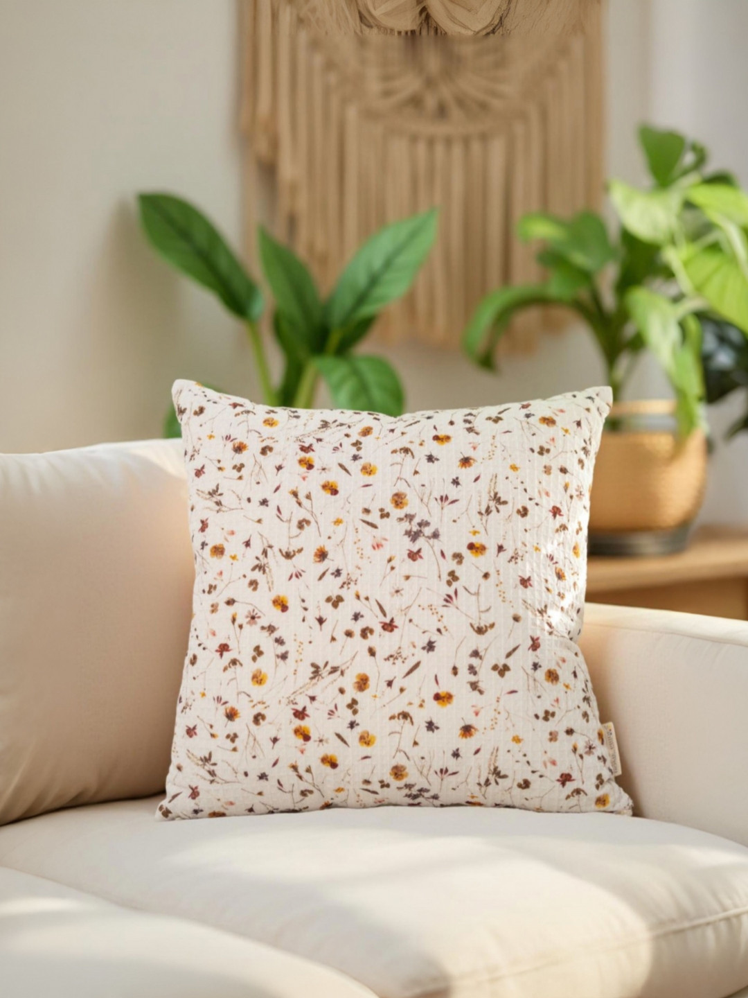 Home Prides Autumn White Floral Cotton Breathable Square Cushion Cover -17.7x17.7In