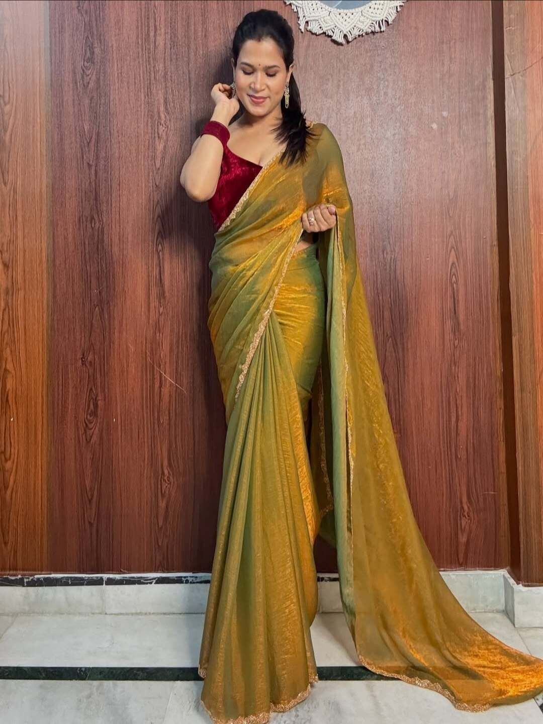 SANJANA SILK Beads and Stones On Border  Saree
