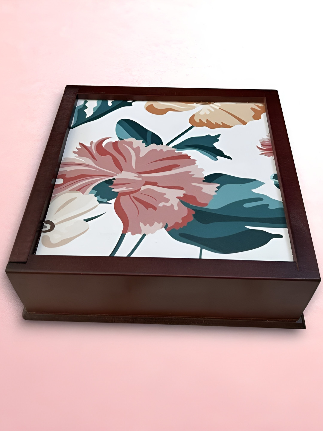 Angira handicrafts Brown & Peach Colored Printed Wooden Multi-Utility Organiser