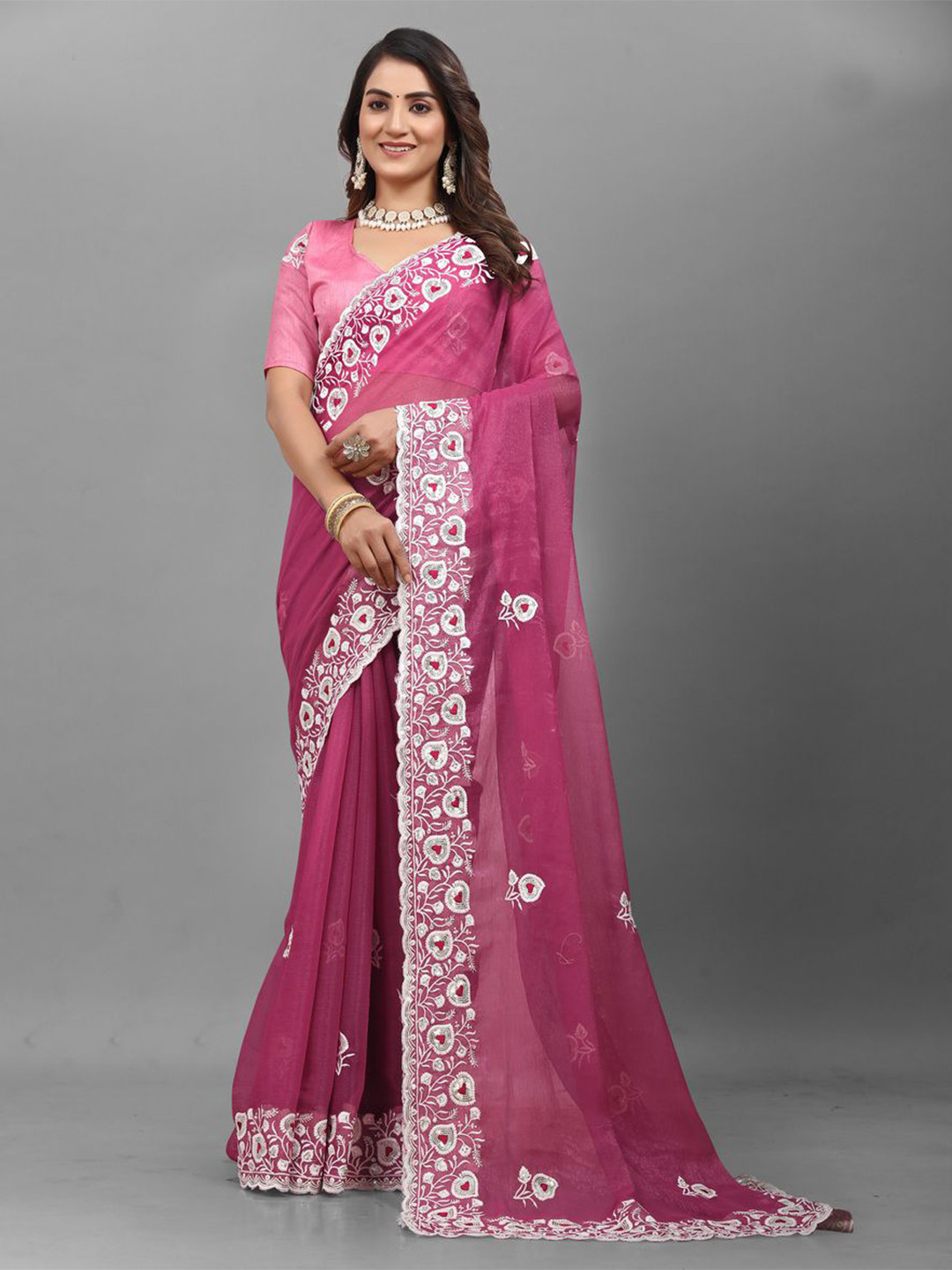 NANDKASHI Embellished Sequinned Pure Georgette Saree