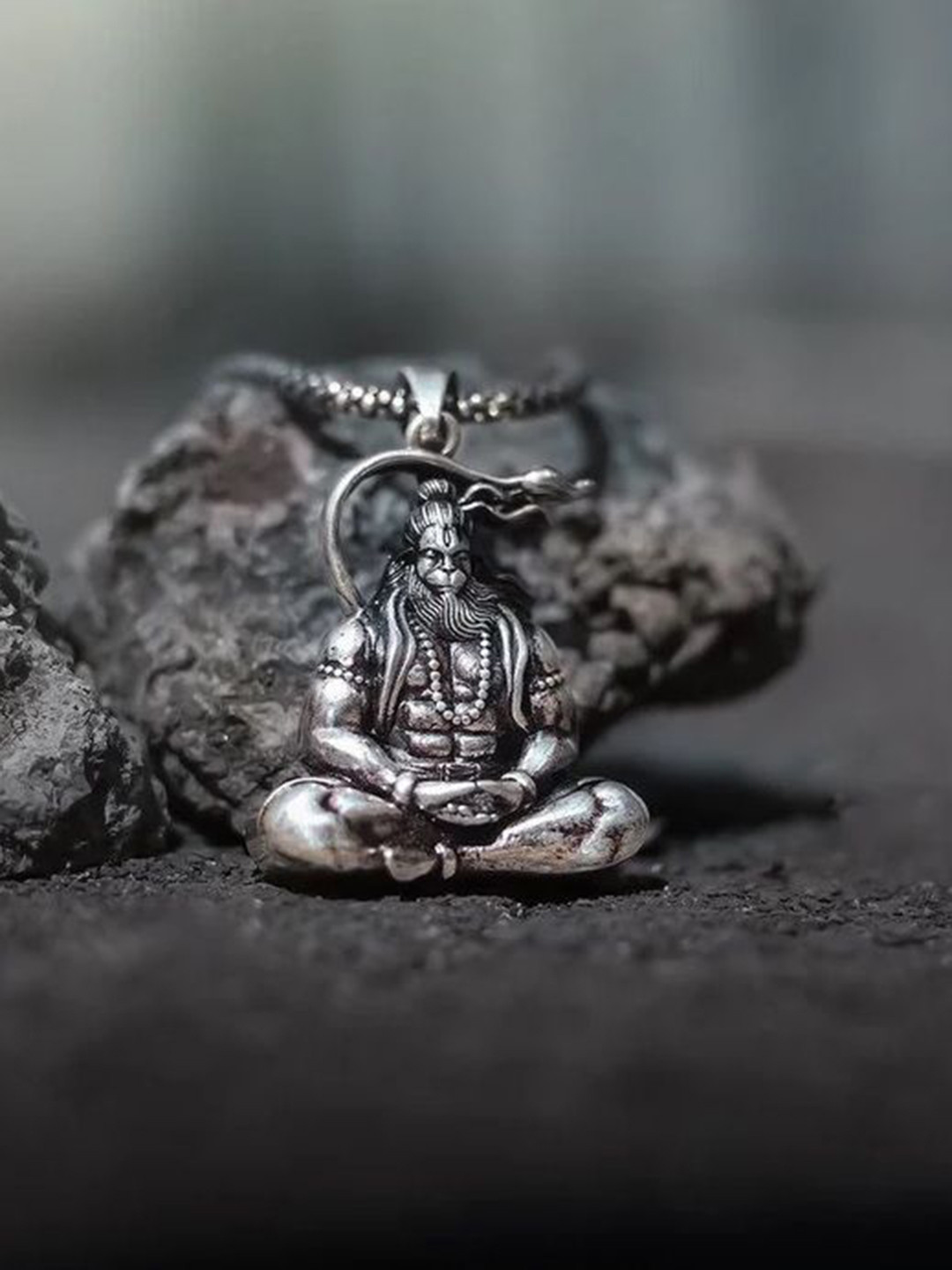 Uniqon Set Of 2 Sitting Meditation Yoga Hanuman Chalisa Print Gada Pendants with Chains