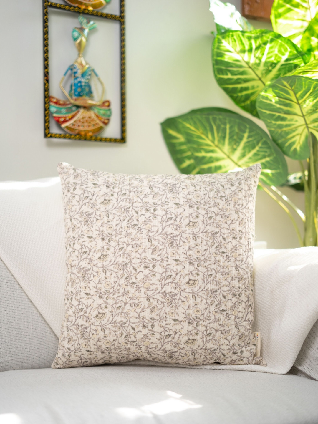 Home Prides 2 Pieces Whispering Vines Floral Cotton Square Cushion Covers - 17.7 x 17.7 In