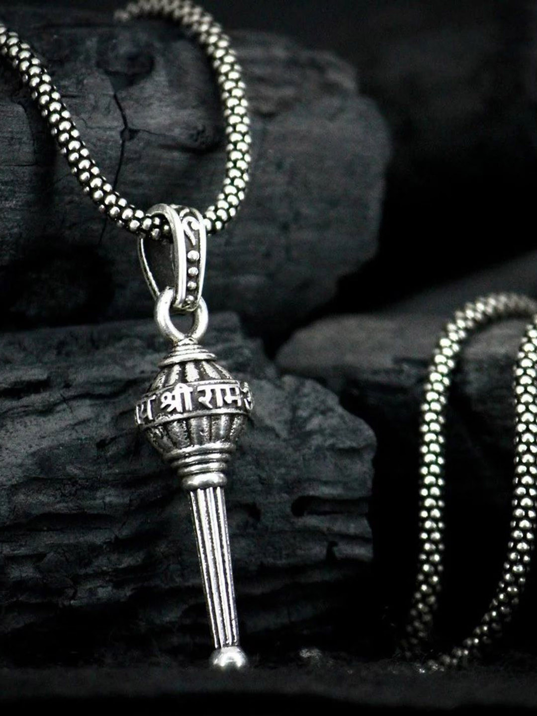 Uniqon Set Of 2 Hanuman Chalisa Gada Micro-Carved Single Plate Blade Pendants with Chains