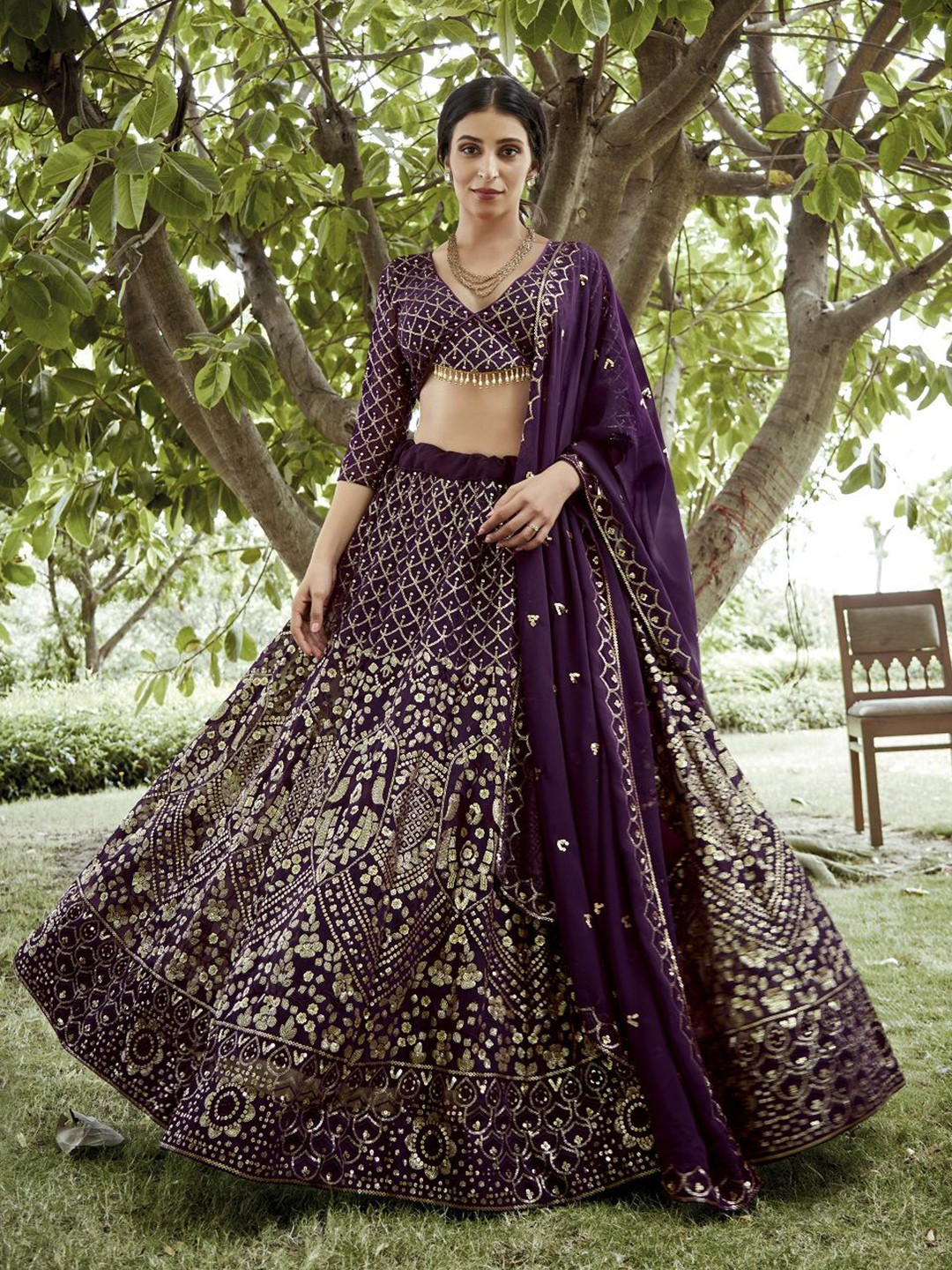 Warthy Ent Embroidered Sequinned Semi-Stitched Lehenga & Unstitched Blouse With Dupatta