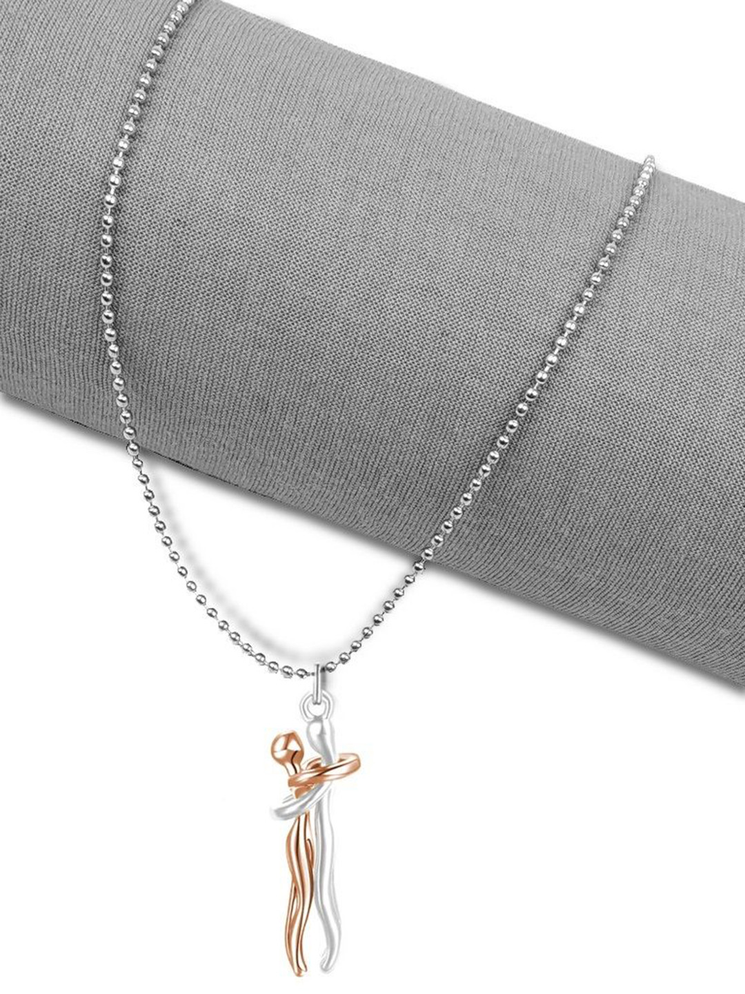 Uniqon Set Of 2 Love Couple Hugging Embrace Statement Promise Pendants with Chains