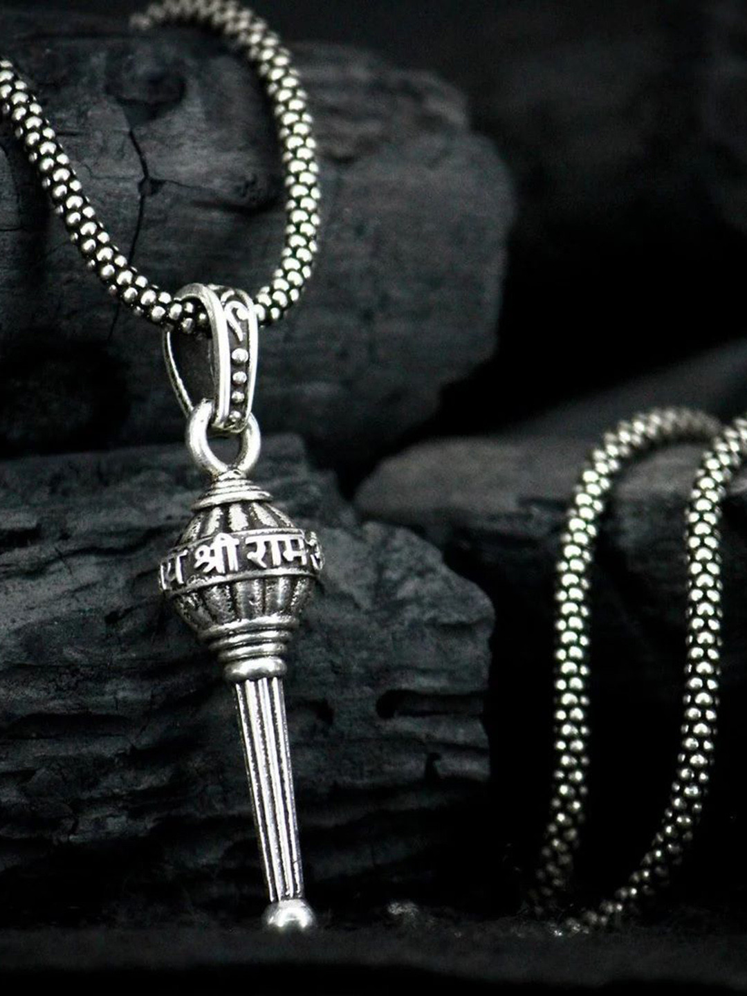 Uniqon Set Of 2 Hanuman Chalisa Gada Micro-Carved Single Plate Blade Pendants with Chains