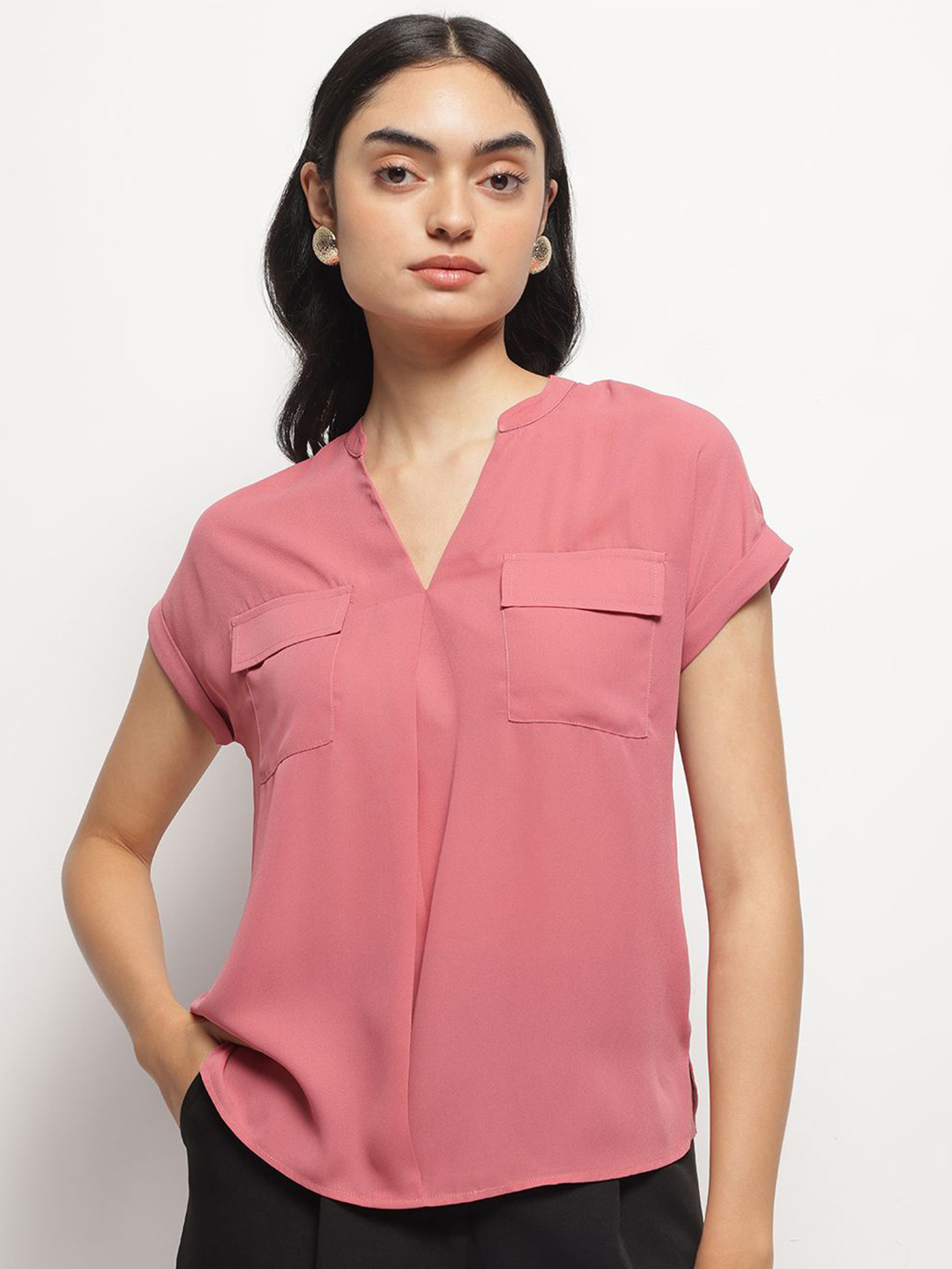 Strong And Brave Mandarin Collar Georgette Top