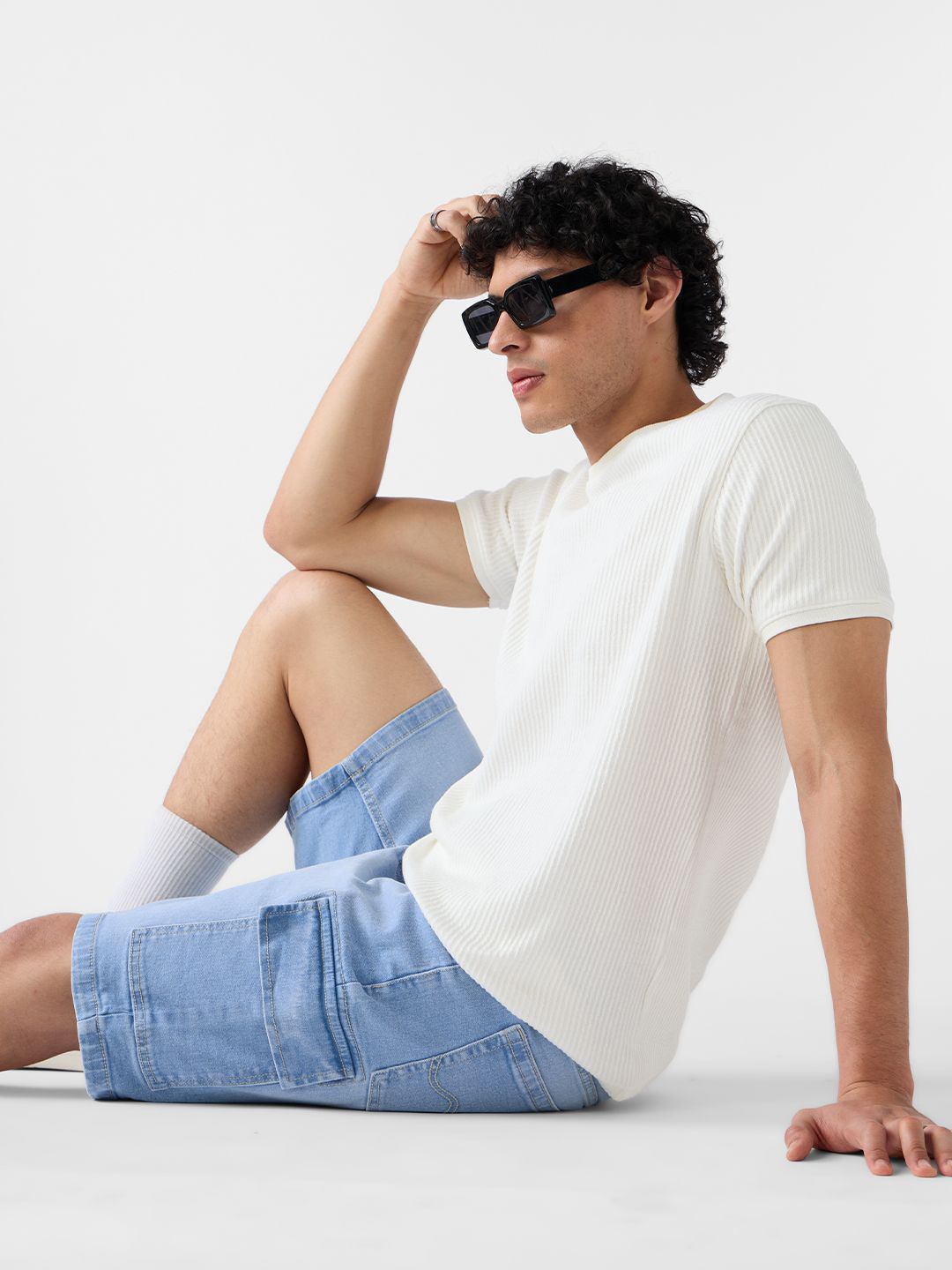 The Souled Store Men Denim Shorts Aero Blue