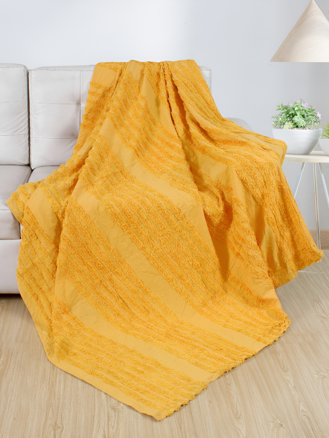 Dolce Casa Yellow Striped Tufted Cotton Sofa Throw