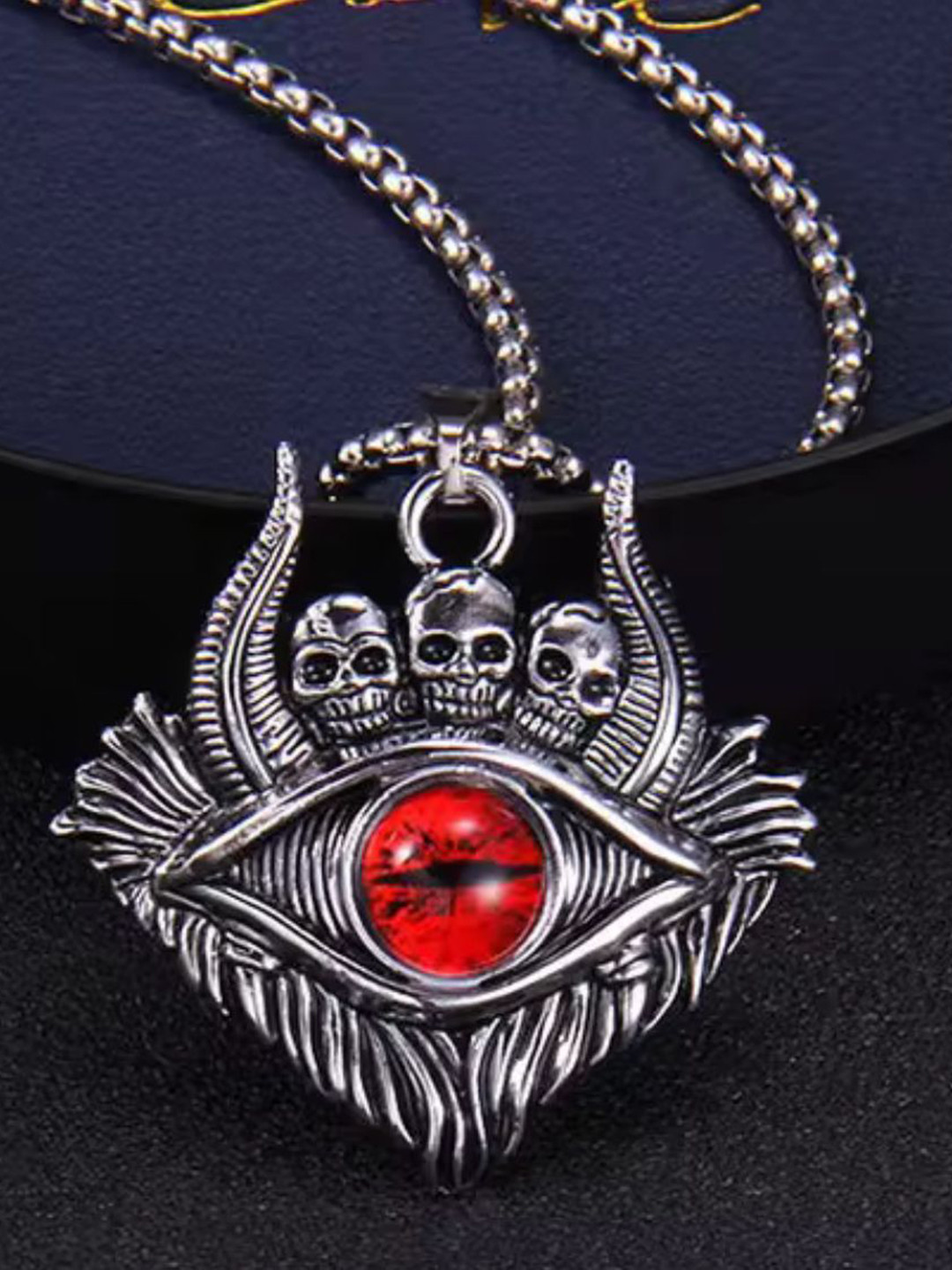 Nitant Men Silver-Plated Stone Studded Red Eye Dragon Inspired Pendant with Chain