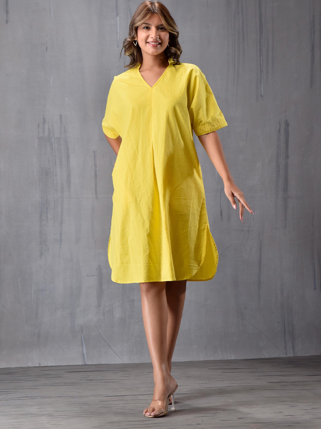 MODA-Q Women V-Neck Cotton A-Line Dress