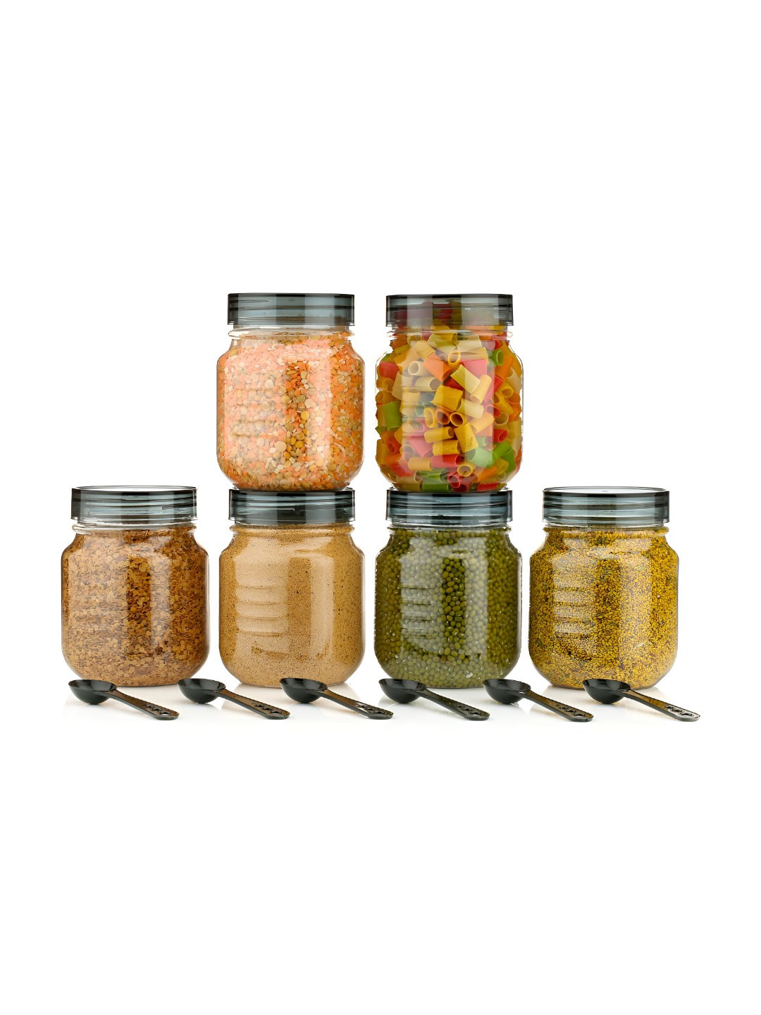 Myntra Elegant Homes Vintage Transparent Plastic Air Tight 6 Piece Screw Top Jar-750ml