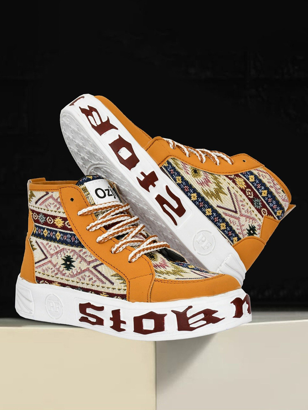 OZJI Men Woven Design High-Top Lace-Ups Sneakers