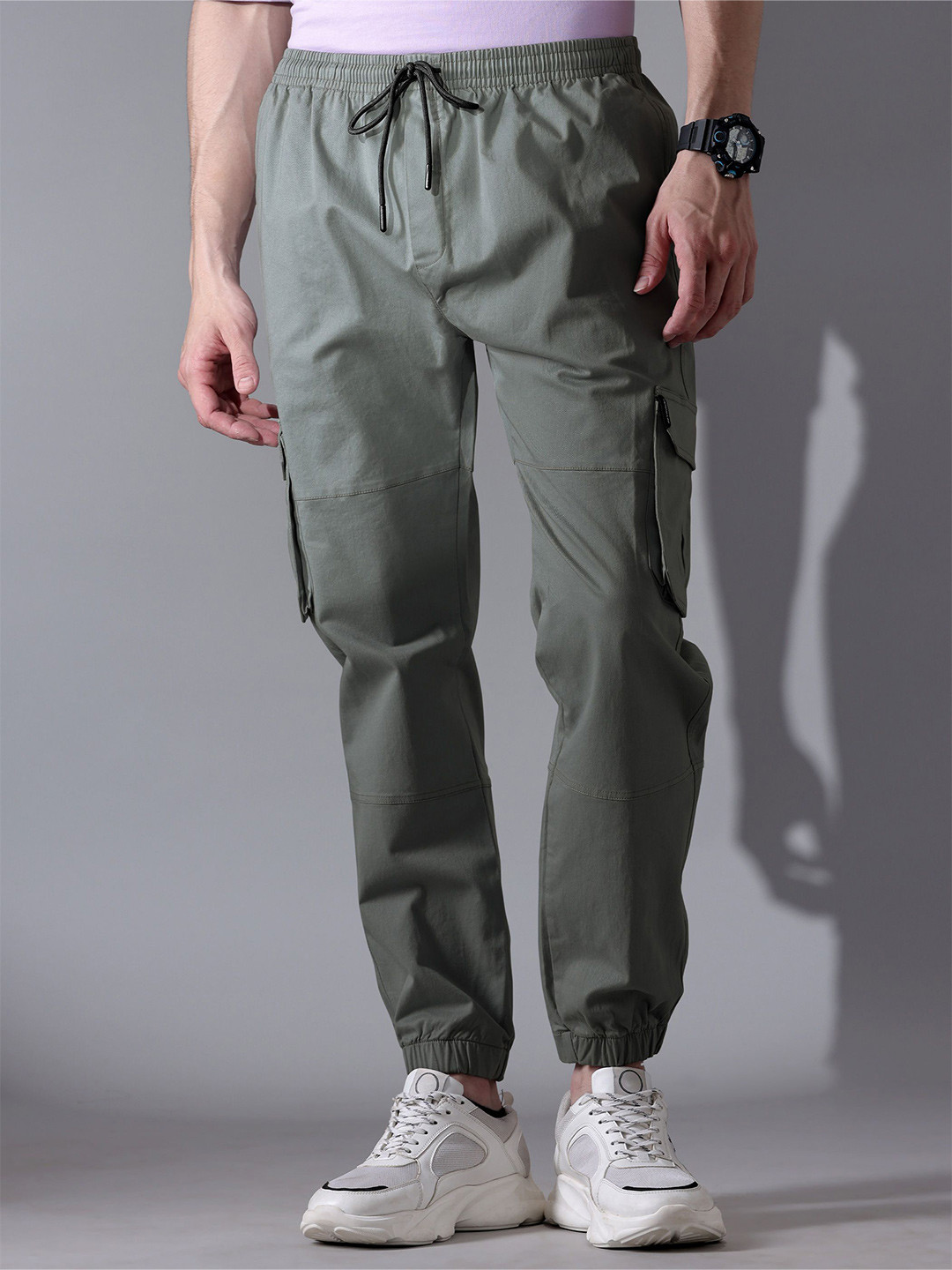 Beyoung Matte Grey Dual Pocket Cargo Joggers