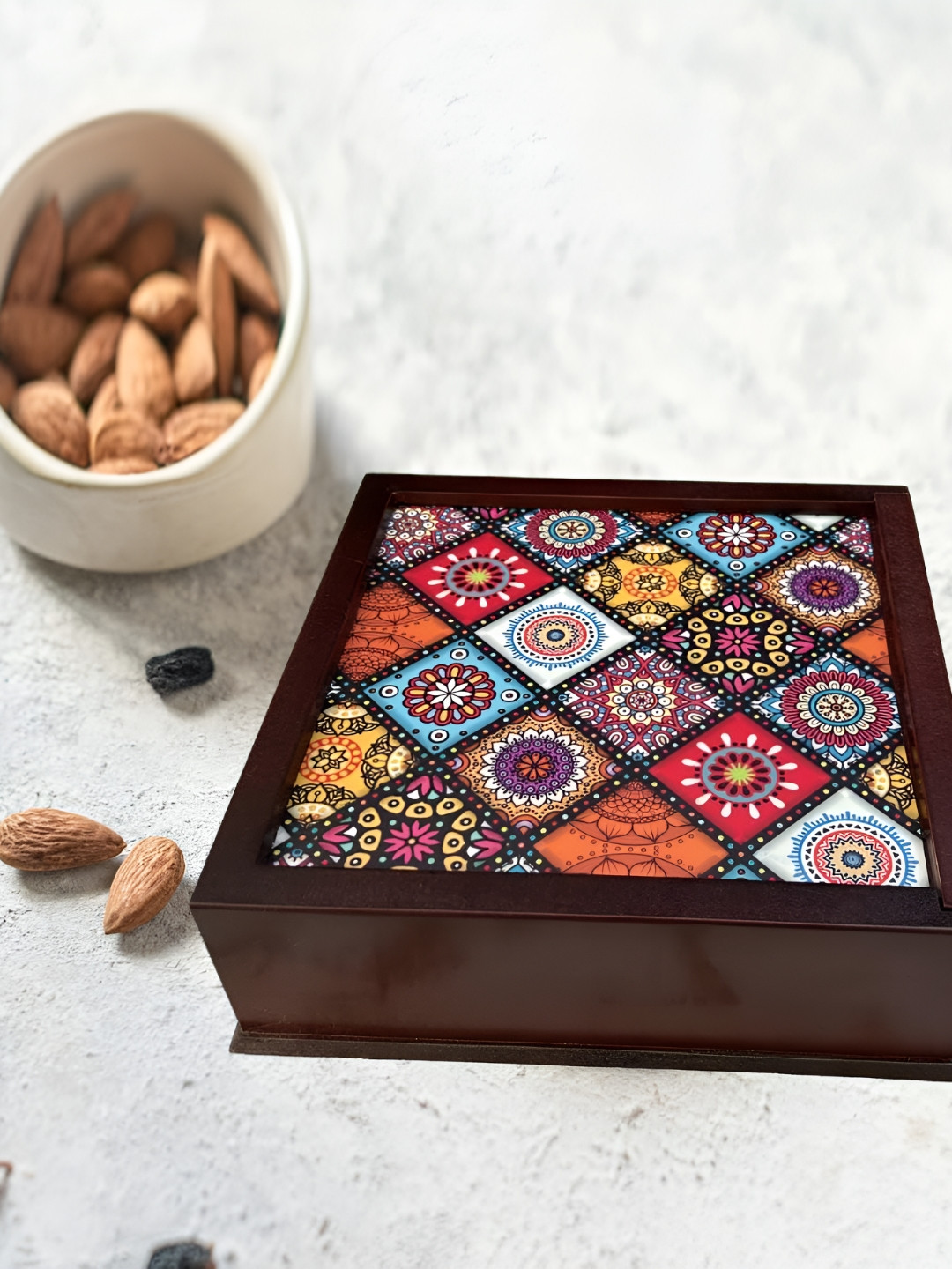 Angira handicrafts Brown & Red Printed Wooden Multi-Utility Organiser