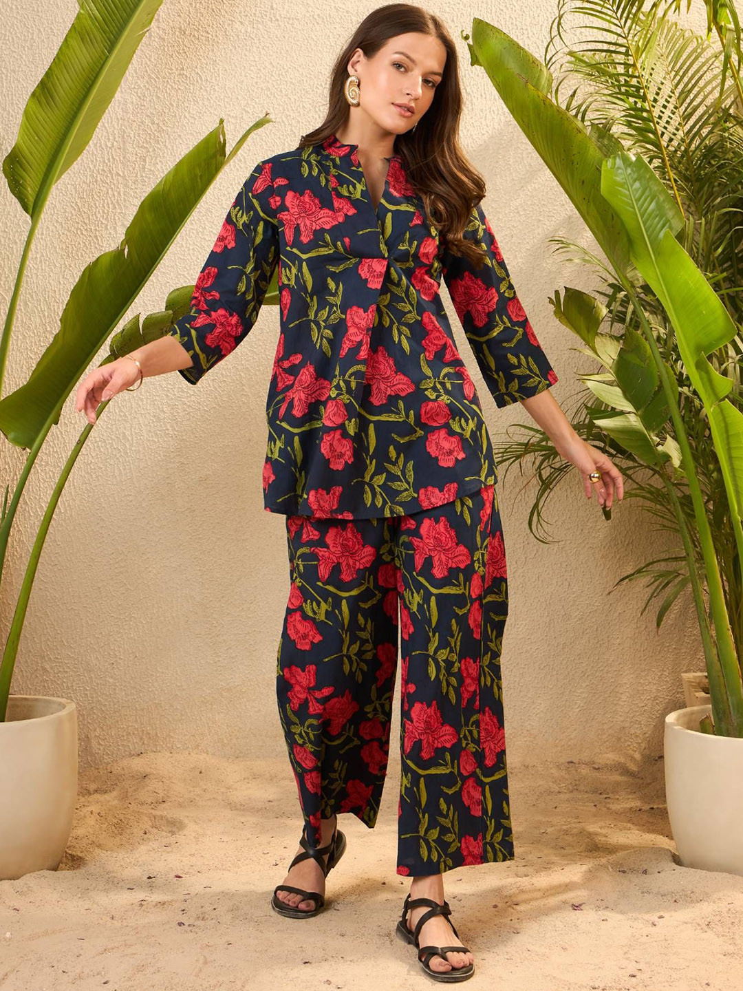 IMANA Printed Pure Cotton Top With Trousers Co-Ords