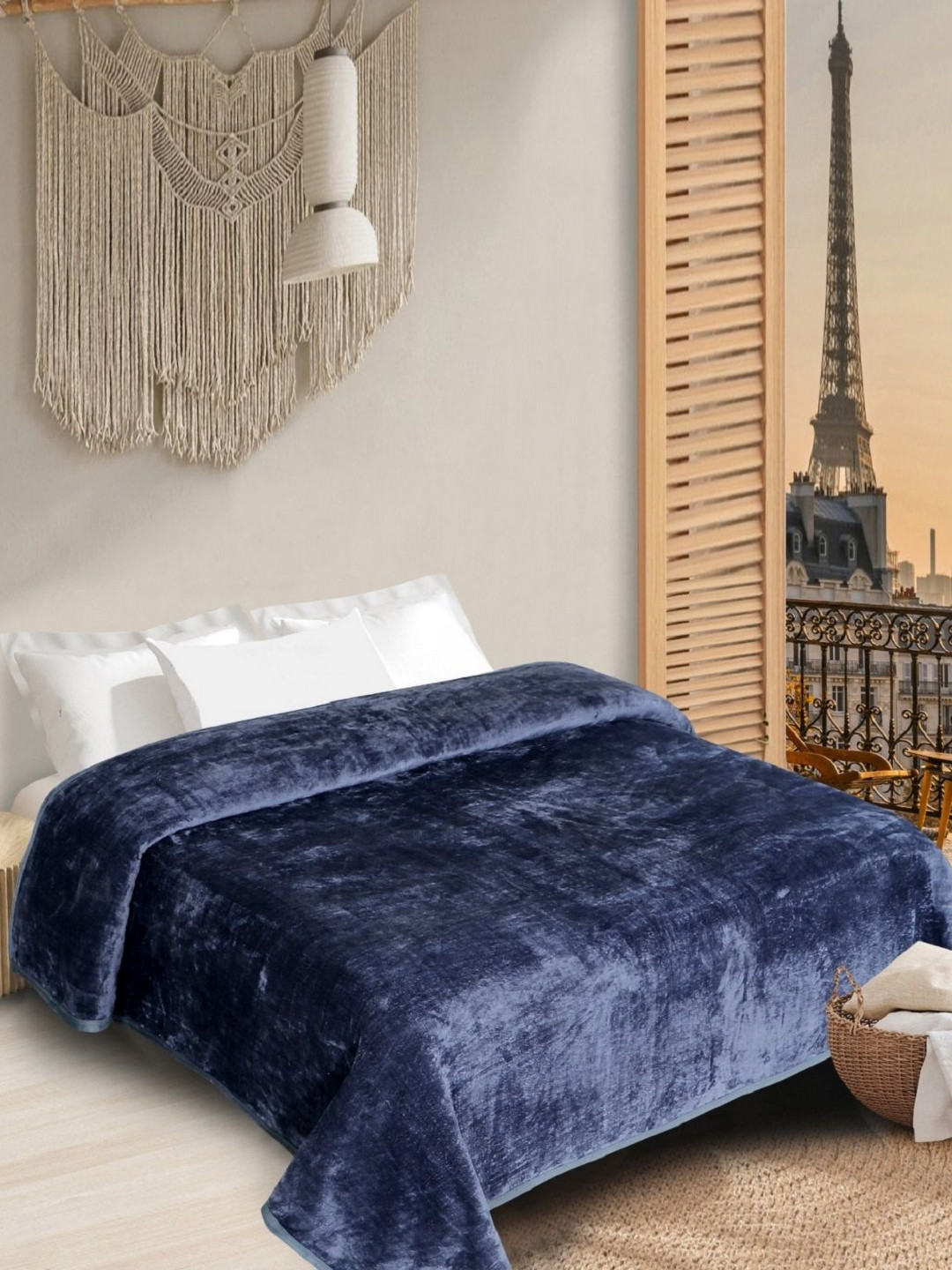 INDHOME LIFE Blue Mink AC Room 300 GSM Double King Bed Blanket