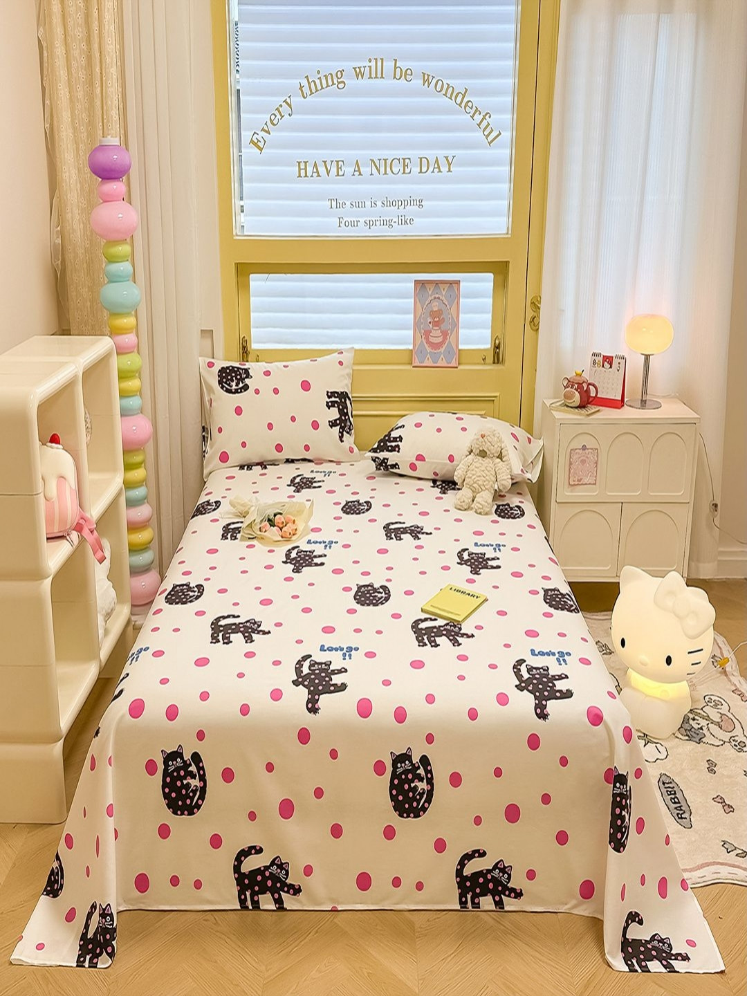 JC HOME Ornamenta Beige Conversational Pure Cotton 200 TC Queen Bedsheet with 2 Pillow Covers-200 x 230 cm