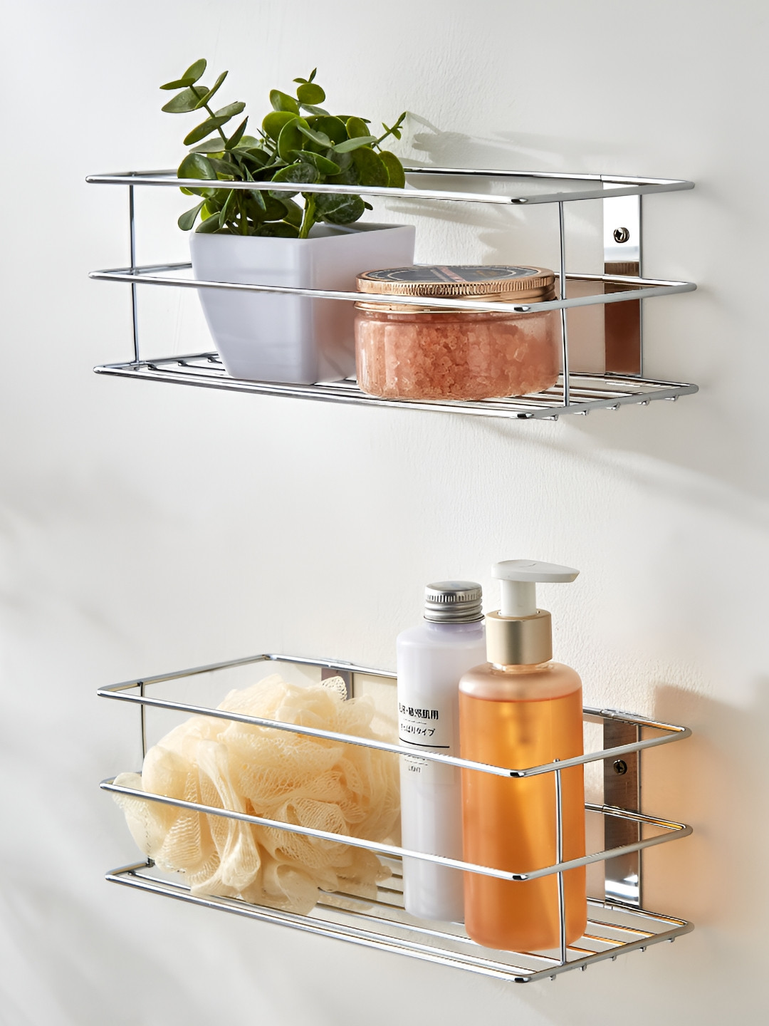 Home Centre Orion Chester Silver-Toned 2 Pieces Metal Shower Caddy