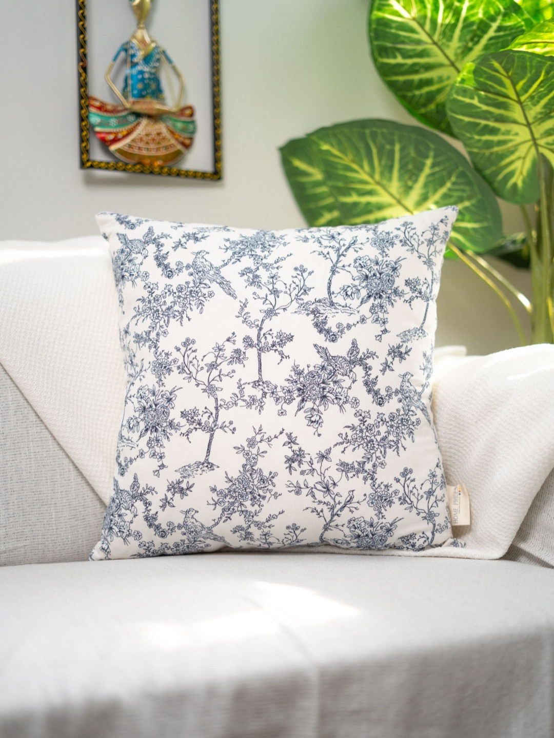 Home Prides Midnight Garden White & Navy Blue 2 Pcs Printed Square Cotton Cushion Covers