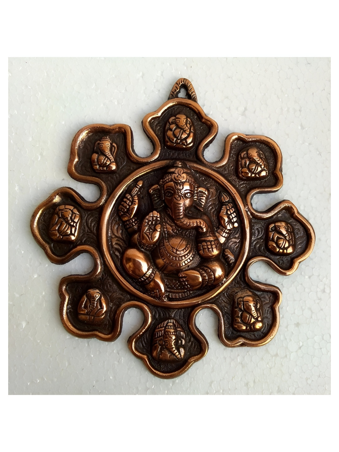 Aura Brown 9 Lord Ganesha Metal Wall Hanging