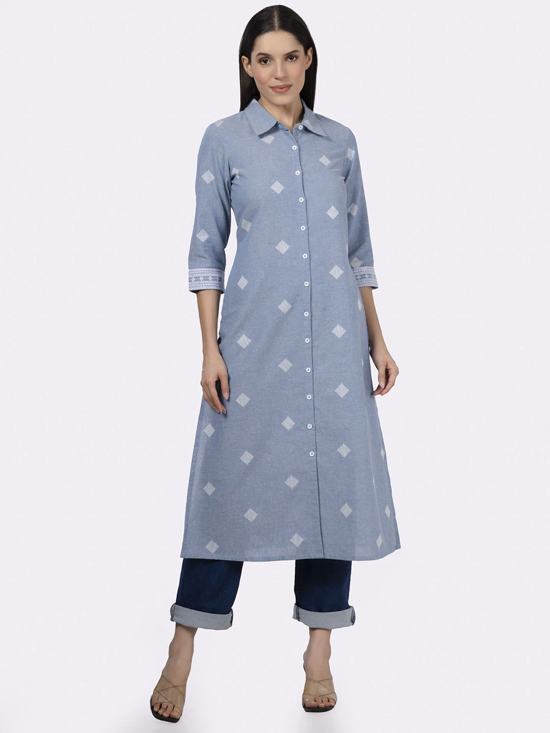 Saffron Threads Women Geometric Printed Daily Cotton Straight Kurta