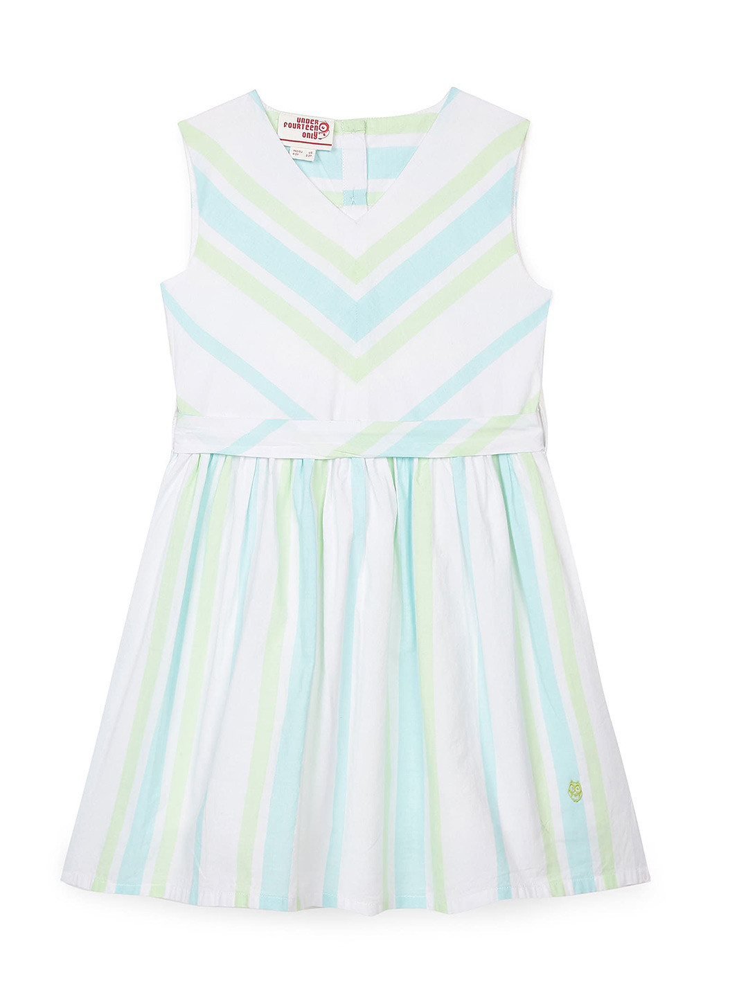 UNDER FOURTEEN Girls Striped Fit & Flare Knee Length Dress