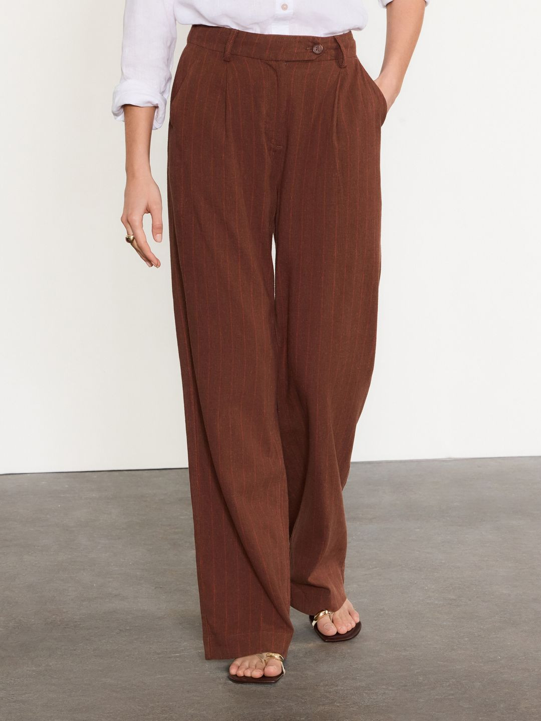 NEXT Women Striped High-Rise Pleated Trousers