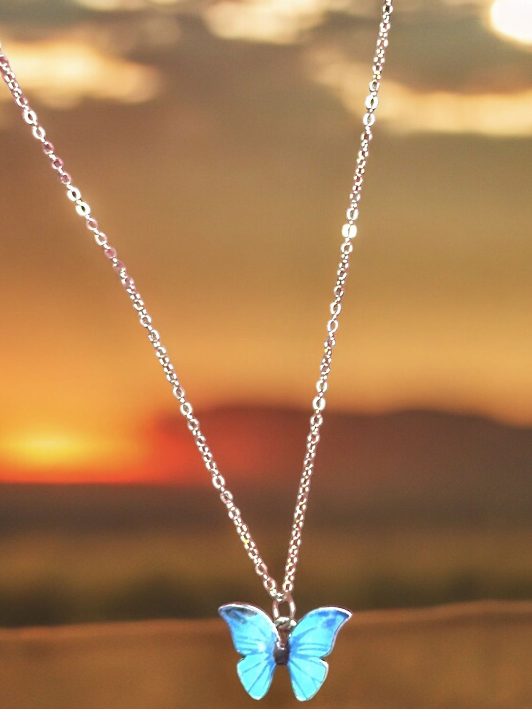 Nitant Silver-Plated Butterly Pendants with Chains