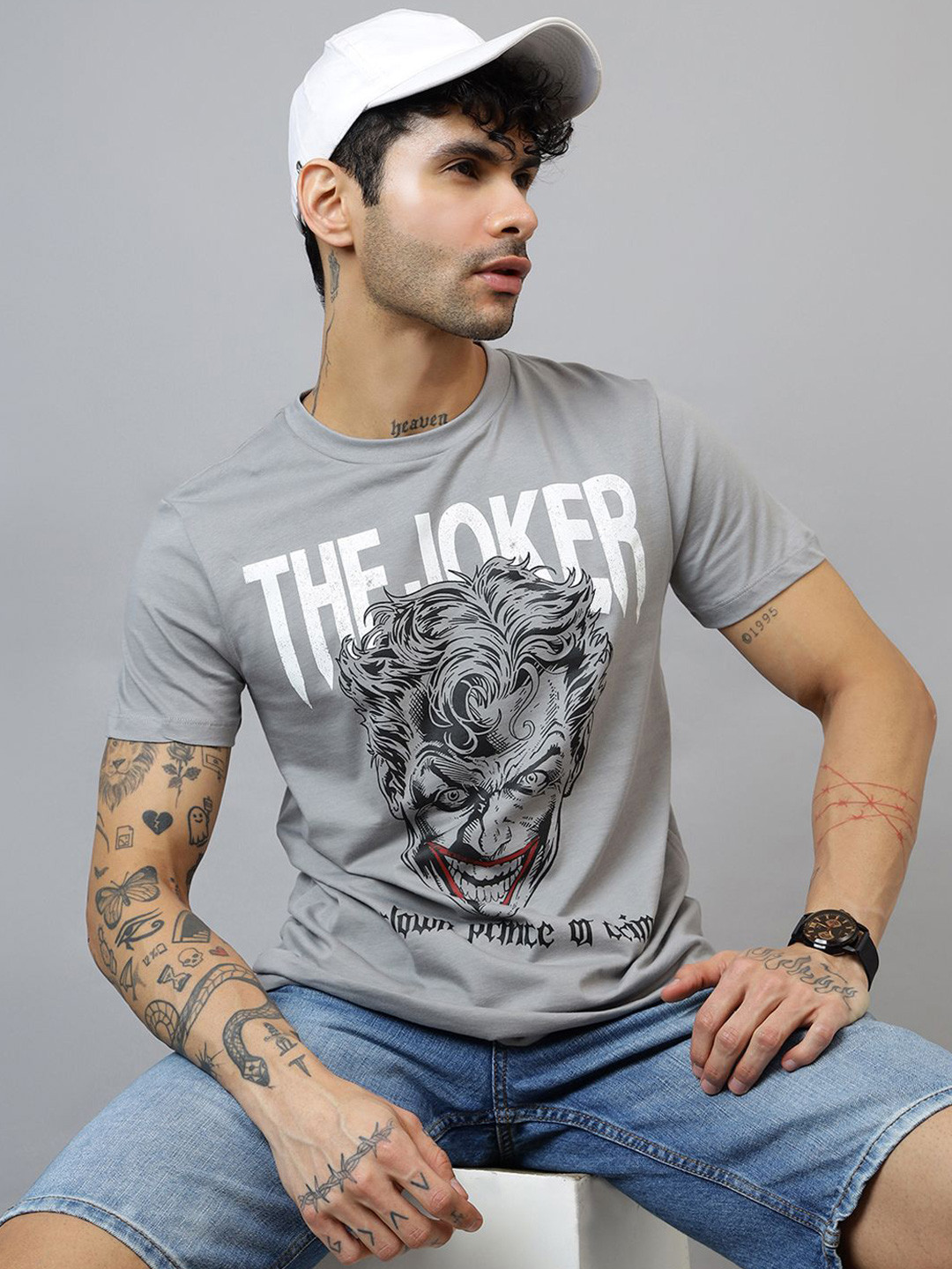 Free Authority Mens Joker Graphic Printed Regular Fit Cotton Tshirt